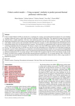 Cohort comfort models -- Using occupants' similarity to predict personal
  thermal preference with less data