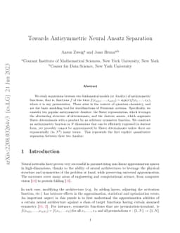 Towards Antisymmetric Neural Ansatz Separation