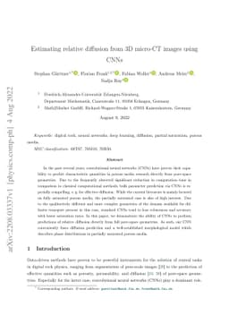Estimating relative diffusion from 3D micro-CT images using CNNs