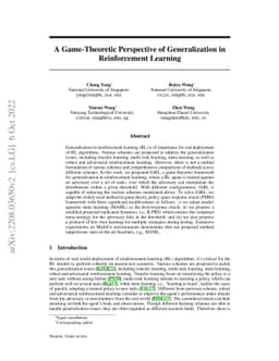A Game-Theoretic Perspective of Generalization in Reinforcement Learning