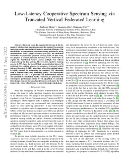 Low-Latency Cooperative Spectrum Sensing via Truncated Vertical
  Federated Learning