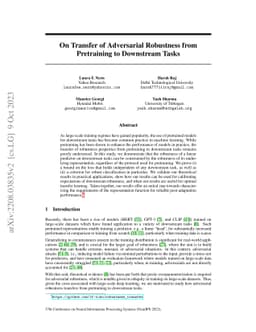 On Transfer of Adversarial Robustness from Pretraining to Downstream
  Tasks