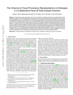The Influence of Visual Provenance Representations on Strategies in a
  Collaborative Hand-off Data Analysis Scenario
