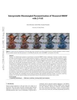 Interpretable Disentangled Parametrization of Measured BRDF with
  $β$-VAE