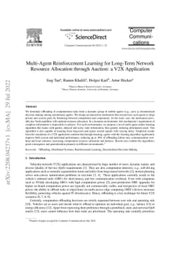 Multi-Agent Reinforcement Learning for Long-Term Network Resource
  Allocation through Auction: a V2X Application