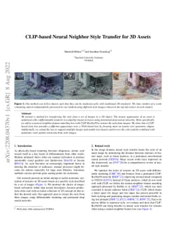 CLIP-based Neural Neighbor Style Transfer for 3D Assets
