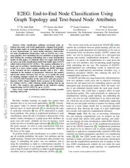 E2EG: End-to-End Node Classification Using Graph Topology and Text-based
  Node Attributes