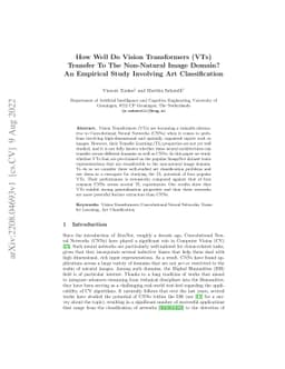 How Well Do Vision Transformers (VTs) Transfer To The Non-Natural Image
  Domain? An Empirical Study Involving Art Classification