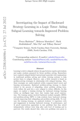 Investigating the Impact of Backward Strategy Learning in a Logic Tutor:
  Aiding Subgoal Learning towards Improved Problem Solving