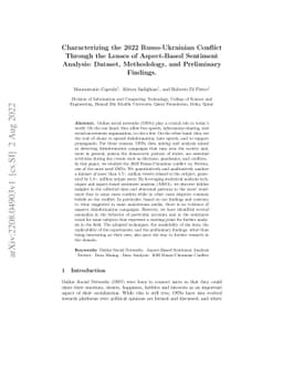 Characterizing the 2022 Russo-Ukrainian Conflict Through the Lenses of
  Aspect-Based Sentiment Analysis: Dataset, Methodology, and Preliminary
  Findings