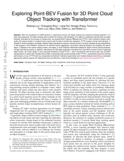 Exploring Point-BEV Fusion for 3D Point Cloud Object Tracking with
  Transformer