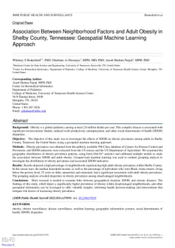 Association Between Neighborhood Factors and Adult Obesity in Shelby
  County, Tennessee: Geospatial Machine Learning Approach