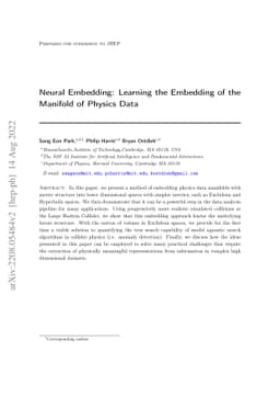 Neural Embedding: Learning the Embedding of the Manifold of Physics Data