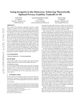 Going Incognito in the Metaverse: Achieving Theoretically Optimal
  Privacy-Usability Tradeoffs in VR
