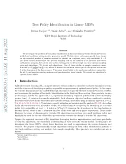 Best Policy Identification in Linear MDPs