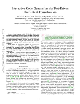 Interactive Code Generation via Test-Driven User-Intent Formalization
