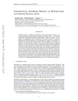Conditional Antibody Design as 3D Equivariant Graph Translation
