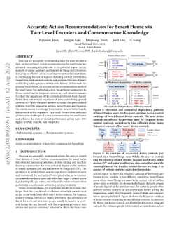 Accurate Action Recommendation for Smart Home via Two-Level Encoders and
  Commonsense Knowledge