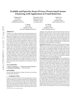 Scalable and Sparsity-Aware Privacy-Preserving K-means Clustering with
  Application to Fraud Detection