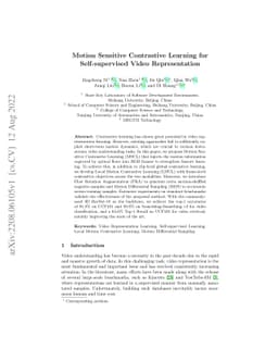 Motion Sensitive Contrastive Learning for Self-supervised Video
  Representation