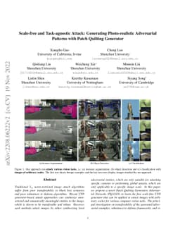 Scale-free and Task-agnostic Attack: Generating Photo-realistic
  Adversarial Patterns with Patch Quilting Generator