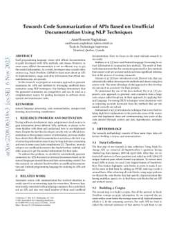 Towards Code Summarization of APIs Based on Unofficial Documentation
  Using NLP Techniques