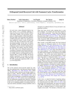 Orthogonal Gated Recurrent Unit with Neumann-Cayley Transformation