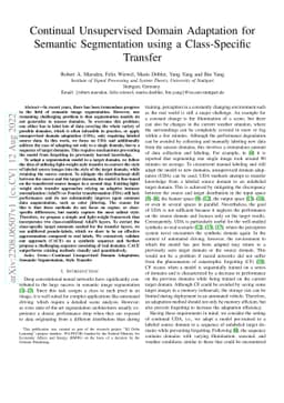 Continual Unsupervised Domain Adaptation for Semantic Segmentation using
  a Class-Specific Transfer