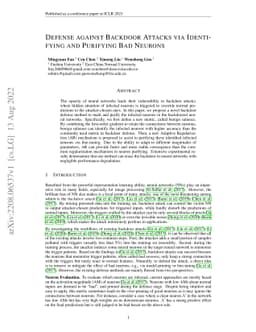 Defense against Backdoor Attacks via Identifying and Purifying Bad
  Neurons