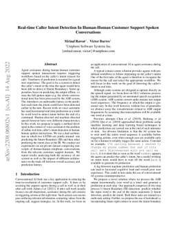 Real-time Caller Intent Detection In Human-Human Customer Support Spoken
  Conversations