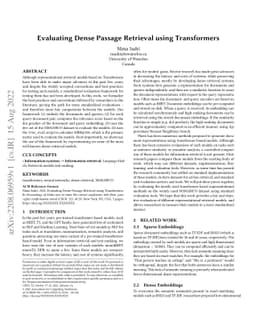 Evaluating Dense Passage Retrieval using Transformers
