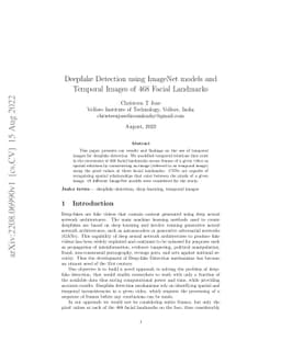 Deepfake Detection using ImageNet models and Temporal Images of 468
  Facial Landmarks