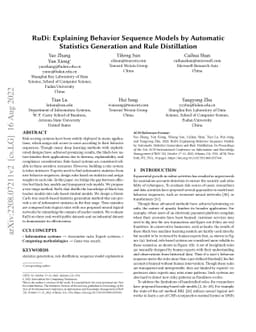 RuDi: Explaining Behavior Sequence Models by Automatic Statistics
  Generation and Rule Distillation