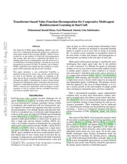 Transformer-based Value Function Decomposition for Cooperative
  Multi-agent Reinforcement Learning in StarCraft