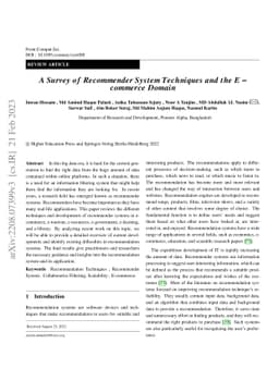 A Survey of Recommender System Techniques and the Ecommerce Domain