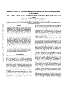 Reward Design For An Online Reinforcement Learning Algorithm Supporting
  Oral Self-Care