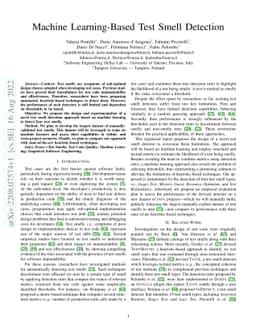 Machine Learning-Based Test Smell Detection