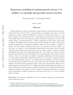 Regression modelling of spatiotemporal extreme U.S. wildfires via
  partially-interpretable neural networks