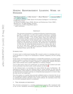 Making Reinforcement Learning Work on Swimmer