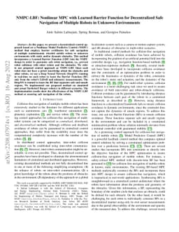 NMPC-LBF: Nonlinear MPC with Learned Barrier Function for Decentralized
  Safe Navigation of Multiple Robots in Unknown Environments