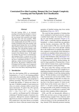 Constrained Few-Shot Learning: Human-Like Low Sample Complexity Learning
  and Non-Episodic Text Classification