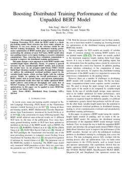Boosting Distributed Training Performance of the Unpadded BERT Model