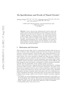 On Specifications and Proofs of Timed Circuits