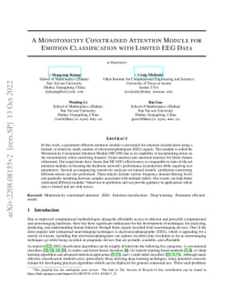 A Monotonicity Constrained Attention Module for Emotion Classification
  with Limited EEG Data