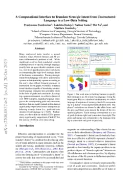 A Computational Interface to Translate Strategic Intent from
  Unstructured Language in a Low-Data Setting