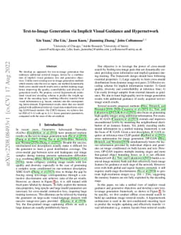Text-to-Image Generation via Implicit Visual Guidance and Hypernetwork