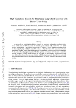 High Probability Bounds for Stochastic Subgradient Schemes with Heavy
  Tailed Noise