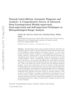 Towards Label-efficient Automatic Diagnosis and Analysis: A
  Comprehensive Survey of Advanced Deep Learning-based Weakly-supervised,
  Semi-supervised and Self-supervised Techniques in Histopathological Image
  Analysis