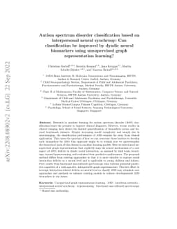 Autism spectrum disorder classification based on interpersonal neural
  synchrony: Can classification be improved by dyadic neural biomarkers using
  unsupervised graph representation learning?