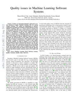 Quality issues in Machine Learning Software Systems